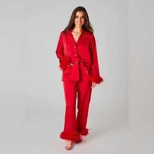 DANICA FEATHER TRIM PAJAMA SET - RED Buddy Love
